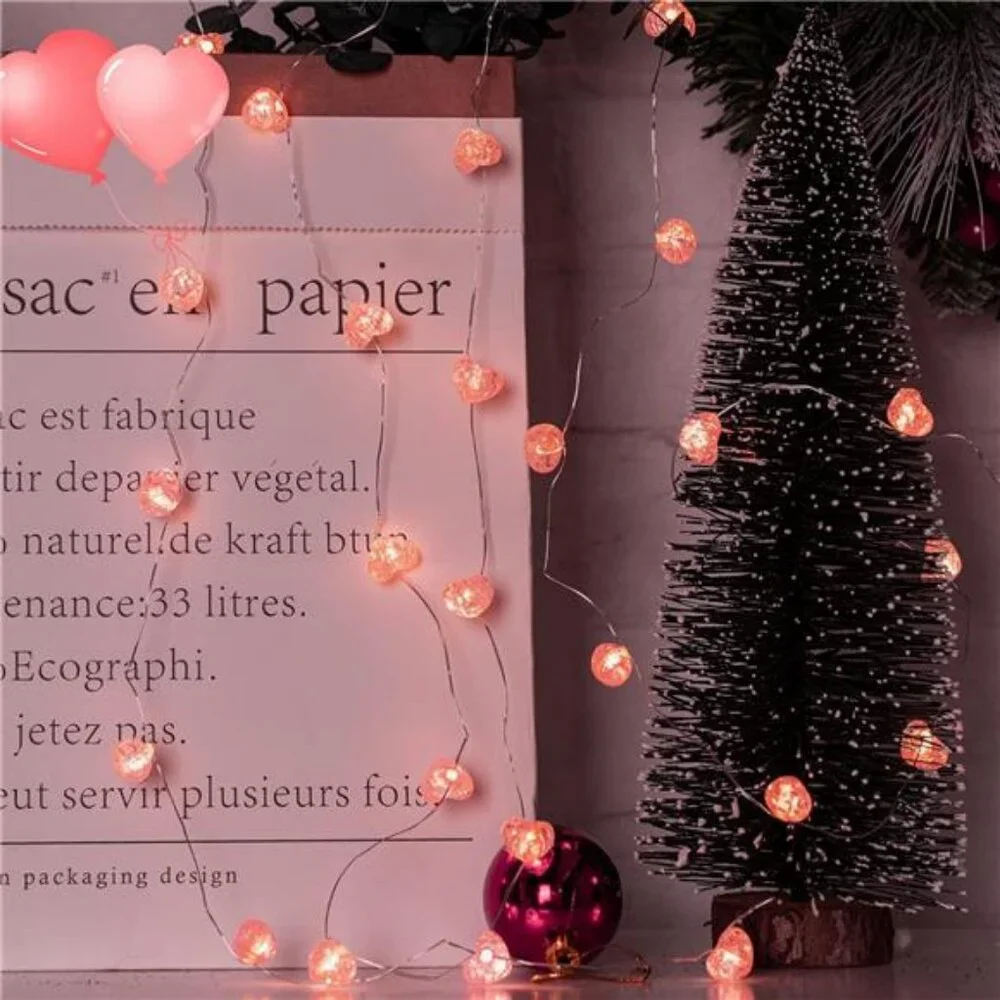 Lovely Valentine’s Day Fairy String Lights 10.5 ft 30 LED Pink Heart Battery